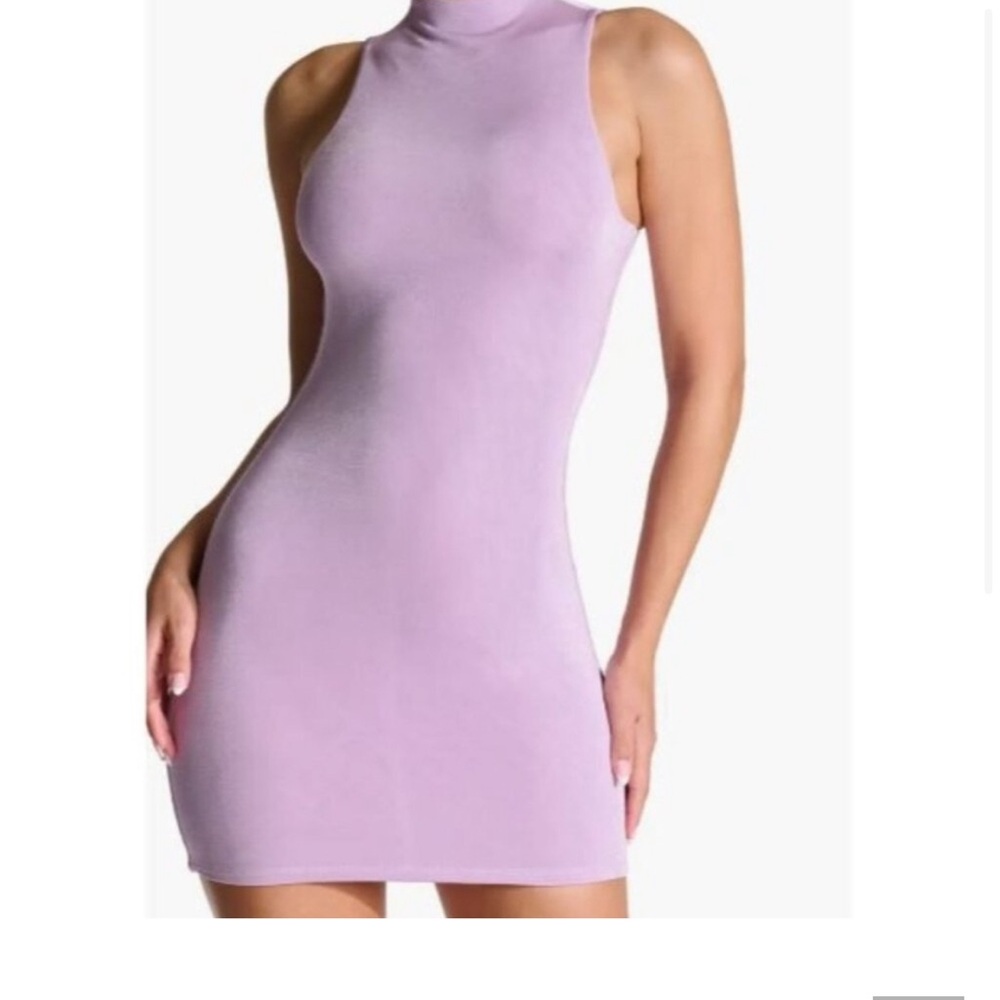 Naked Wardrobe Sleeveless Mock Neck Lilac Mini Dress